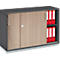 Schäfer Shop Genius Armoire à portes coulissantes TETRIS WOOD, 2 HC, socle en acier inclus, L 1200 x P 421 x H 800 mm, graphite/chêne