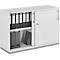 Schäfer Shop Genius Armoire à portes coulissantes TETRIS WOOD, 2 HC, socle en acier inclus, L 1200 x P 421 x H 800 mm, gris clair