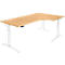 Schäfer Shop Genius bureau ERGOSTYLE S, 90°, elektrisch in hoogte verstelbaar, bevestiging rechts, C-voet, monovlak, B 2000 x D 800 x H 715 - 1182 mm, incl. Memory Master, beuken/wit