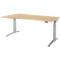 Schäfer Shop Genius bureau ERGOSTYLE S, elektrisch in hoogte verstelbaar, aanbouw links, tweetraps, C-voet, B 1800 x D 800/1000 x H 645-1305 mm, incl. Memory Master, ahorn/blank aluminium