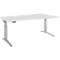 Schäfer Shop Genius bureau ERGOSTYLE S, elektrisch in hoogte verstelbaar, aanbouw rechts, tweetraps, C-voet, B 1800 x D 800/1000 x H 645-1305 mm, incl. Memory Master, aluminium lichtgrijs/wit