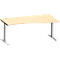 Schäfer Shop Genius Bureau MODENA FLEX, forme libre à droite, pied en T tube rectangulaire, L 1800 x P 1000/800 x H 650-850 mm, érable/alu blanc