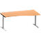 Schäfer Shop Genius Bureau MODENA FLEX, forme libre à droite, pied en T tube rectangulaire, L 1800 x P 1000/800 x H 650-850 mm, hêtre/alu blanc