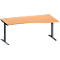 Schäfer Shop Genius Bureau MODENA FLEX, forme libre à droite, pied en T tube rectangulaire, L 1800 x P 1000/800 x H 650-850 mm, hêtre/anthracite