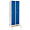 Schäfer Shop Genius Casier de vestiaires avec banc, 2 compartiments, largeur de compartiment 300 mm, serrure de sécurité à came batteuse, gris clair/bleu gentiane