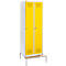 Schäfer Shop Genius Casier de vestiaires avec banc, 2 compartiments, largeur de compartiment 300 mm, serrure de sécurité à came batteuse, gris clair/jaune colza