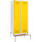 Schäfer Shop Genius Casier de vestiaires avec banc, 2 compartiments, largeur de compartiment 400 mm, serrure à cylindre, gris clair/jaune