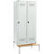 Schäfer Shop Genius Casier de vestiaires avec banc, 2 compartiments, largeur de compartiment 400 mm, serrure de sécurité à came batteuse, gris clair/gris clair
