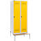 Schäfer Shop Genius Casier de vestiaires avec banc, 2 compartiments, largeur de compartiment 400 mm, serrure de sécurité à came batteuse, gris clair/jaune