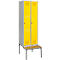 Schäfer Shop Genius Casier de vestiaires avec banc, 2 compartiments, serrure de sécurité à came batteuse, alu blanc/jaune