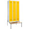 Schäfer Shop Genius Casier de vestiaires avec banc, 3 compartiments, largeur de compartiment 300 mm, serrure à cylindre, gris clair/jaune colza