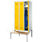 Schäfer Shop Genius Casier de vestiaires avec banc, 3 compartiments, largeur de compartiment 300 mm, serrure à cylindre, gris clair/jaune colza