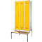 Schäfer Shop Genius Casier de vestiaires avec banc, 3 compartiments, largeur de compartiment 300 mm, serrure à cylindre, gris clair/jaune colza