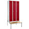 Schäfer Shop Genius Casier de vestiaires avec banc, 3 compartiments, largeur de compartiment 300 mm, serrure à cylindre, gris clair/rouge rubis