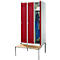 Schäfer Shop Genius Casier de vestiaires avec banc, 3 compartiments, largeur de compartiment 300 mm, serrure à cylindre, gris clair/rouge rubis