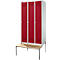 Schäfer Shop Genius Casier de vestiaires avec banc, 3 compartiments, largeur de compartiment 300 mm, serrure à cylindre, gris clair/rouge rubis
