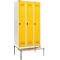 Schäfer Shop Genius Casier de vestiaires avec banc, 3 compartiments, largeur de compartiment 300 mm, serrure de sécurité à came batteuse, gris clair/jaune colza