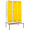 Schäfer Shop Genius Casier de vestiaires avec banc, 3 compartiments, largeur de compartiment 400 mm, serrure à cylindre, gris clair/jaune colza