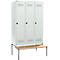 Schäfer Shop Genius Casier de vestiaires avec banc, 3 compartiments, largeur de compartiment 400 mm, serrure de sécurité à came batteuse, gris clair/gris clair
