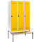 Schäfer Shop Genius Casier de vestiaires avec banc, 3 compartiments, largeur de compartiment 400 mm, serrure de sécurité à came batteuse, gris clair/jaune colza