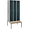 Schäfer Shop Genius Casier de vestiaires avec banc, 3 compartiments, serrure à came batteuse, argent clair/anthracite