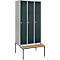 Schäfer Shop Genius Casier de vestiaires avec banc, 3 compartiments, serrure à cylindre, argent clair/anthracite