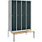 Schäfer Shop Genius Casier de vestiaires avec banc, 4 compartiments, serrure de sécurité à came batteuse, alu blanc/anthracite