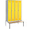 Schäfer Shop Genius Casier de vestiaires avec banc, 4 compartiments, serrure de sécurité à came batteuse, alu blanc/jaune