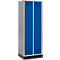 Schäfer Shop Genius Casier de vestiaires sur socle, 2 compartiments, serrure de sécurité à came batteuse, alu blanc/bleu gentiane
