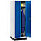 Schäfer Shop Genius Casier de vestiaires sur socle, 2 compartiments, serrure de sécurité à came batteuse, gris clair/bleu gentiane