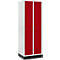 Schäfer Shop Genius Casier de vestiaires sur socle, 2 compartiments, serrure de sécurité à came batteuse, gris clair/rouge