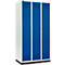 Schäfer Shop Genius Casier de vestiaires sur socle, 3 compartiments, largeur de compartiment 300 mm, serrure à cylindre, bleu gentiane