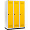 Schäfer Shop Genius Casier de vestiaires sur socle, 3 compartiments, largeur de compartiment 400 mm, serrure de sécurité à came batteuse, gris clair/jaune colza