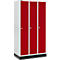 Schäfer Shop Genius Casier de vestiaires sur socle, 3 compartiments, serrure à cylindre, gris clair/rouge