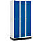 Schäfer Shop Genius Casier de vestiaires sur socle, 3 compartiments, serrure de sécurité à came batteuse, gris clair/bleu gentiane