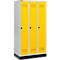 Schäfer Shop Genius Casier de vestiaires sur socle, 3 compartiments, serrure de sécurité à came batteuse, gris clair/jaune