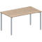 Rectangular table with light wood top and grey legs.