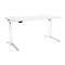 White height-adjustable desk against a white background. The desk has a rectangular tabletop and two legs.