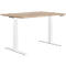 Light brown height-adjustable desk with a white frame.