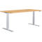 Light brown, height-adjustable desk with grey legs and controls on the right.