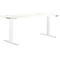 White, height-adjustable desk. Uplift desk with white frame, against white background.