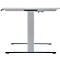 Height-adjustable desk, base and tabletop in light shades of gray, against a white background.