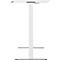 A white, height-adjustable desk standing against a white background.
