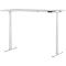 White height-adjustable desk with rectangular tabletop. It has two legs and a control panel.