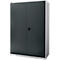 Dark grey cabinet with two doors, black handle, and rectangular air vents at the bottom.
