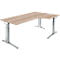 Schäfer Shop Genius ERGOSTYLE S bureau, 90°, C-poot frame, bevestiging rechts, handmatig in hoogte verstelbaar, melaminehars gecoat, B 2000 x D 800 x H 675-895 mm, eiken/blank aluminium