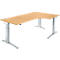 Schäfer Shop Genius ERGOSTYLE S bureau, 90°, C-voet frame, rechts uitschuifbaar, handmatig in hoogte verstelbaar, melaminehars gecoat, B 2000 x D 800 x H 675-895 mm, beuken/blank aluminium