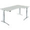 Schäfer Shop Genius ERGOSTYLE S bureau, 90°, rechts uitschuifbaar, elektrisch in hoogte verstelbaar, C-voet, twee niveaus, B 2000 x D 800 x H 645-1305 mm, incl. Memory Master, aluminium lichtgrijs/wit