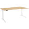 Schäfer Shop Genius ERGOSTYLE S bureau, elektrisch in hoogte verstelbaar, aanbouw rechts, tweetraps, C-voet, B 1800 x D 800/1000 x H 645-1305 mm, incl. Memory Master, ahorn/wit