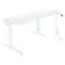 White height-adjustable desk with curved tabletop and two pillars.
